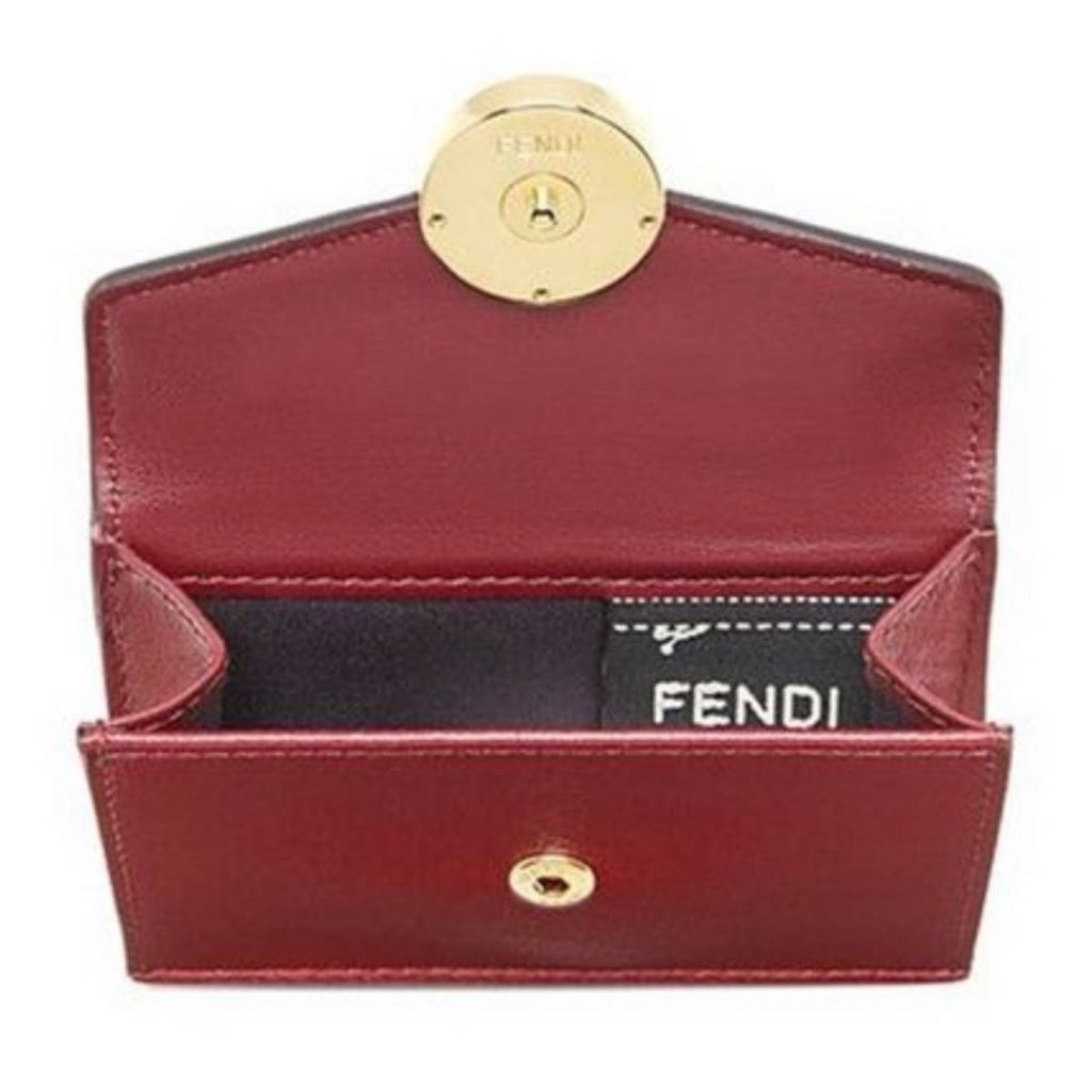 Fendi Fendi Calf Leather F Logo Barola Red Micro Trifold Wallet - Back view