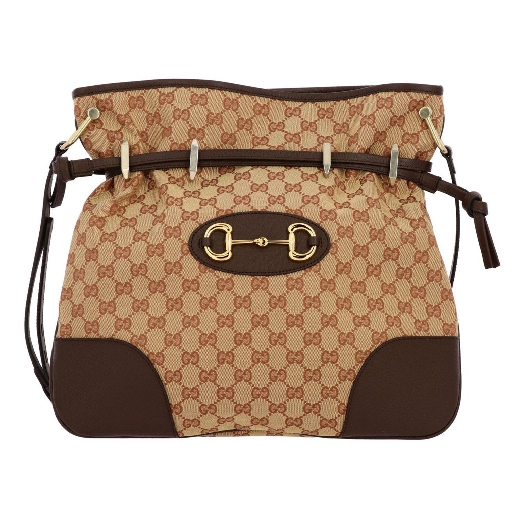 Gucci Gucci 1955 Horsebit Beige Canvas Drawstring Cross Body Bag
