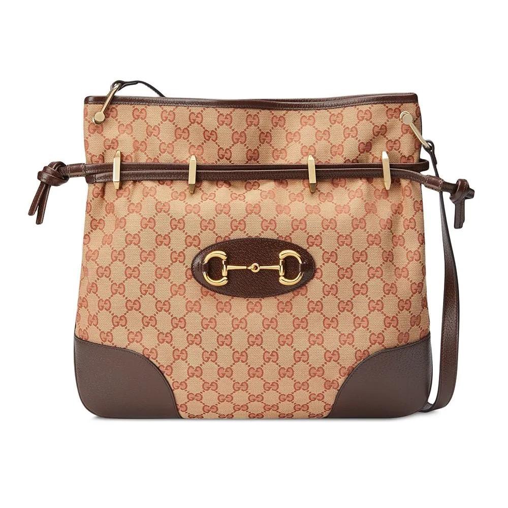 Gucci Gucci 1955 Horsebit Beige Canvas Drawstring Cross Body Bag - Back view