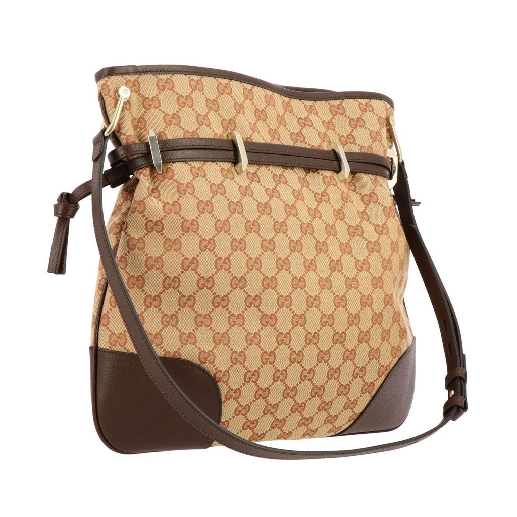 Gucci Gucci 1955 Horsebit Beige Canvas Drawstring Cross Body Bag - Side view