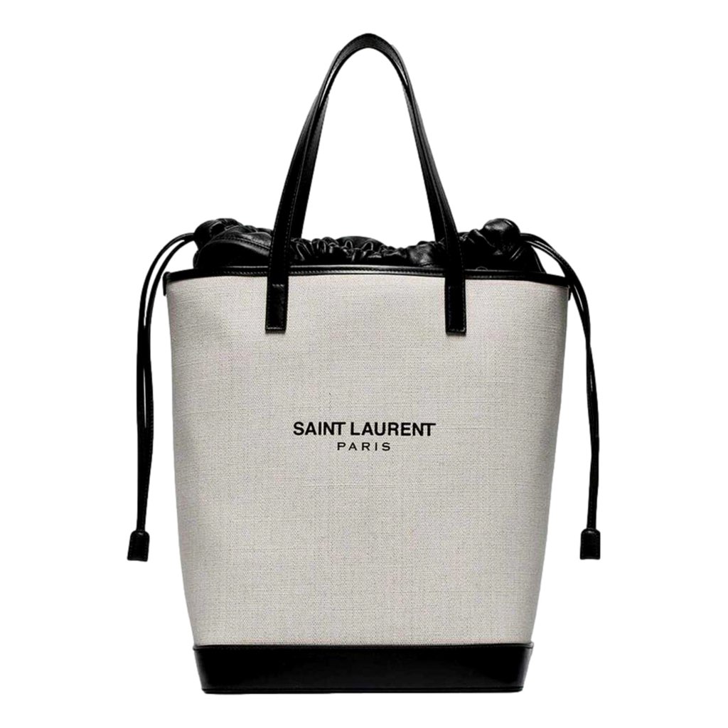 Saint Laurent Saint Laurent Teddy White Coated Linen Drawstring Bucket Bag