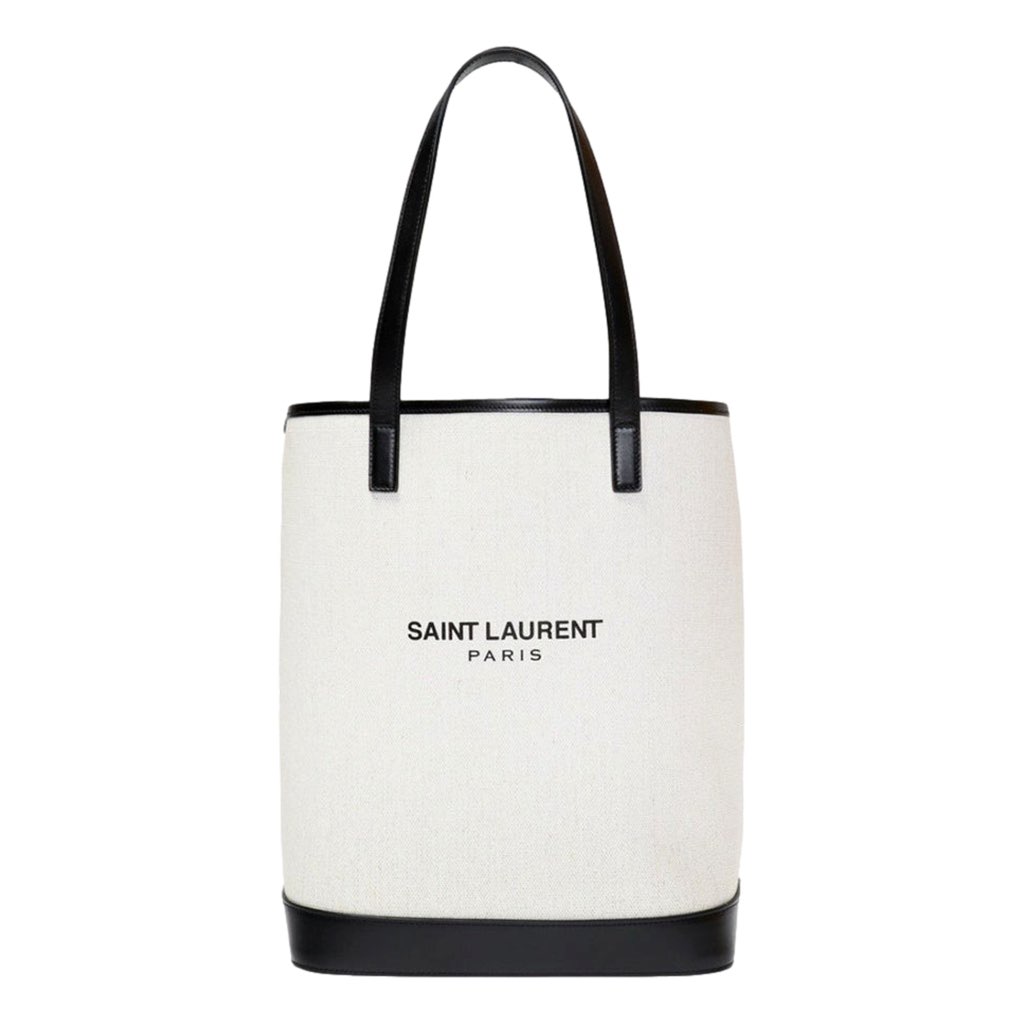 Saint Laurent Saint Laurent Teddy White Coated Linen Drawstring Bucket Bag - Back view