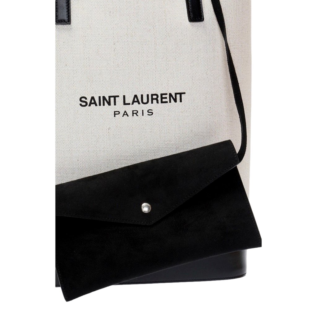 Saint Laurent Saint Laurent Teddy White Coated Linen Drawstring Bucket Bag - Side view