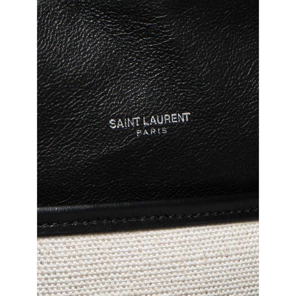 Saint Laurent Saint Laurent Teddy White Coated Linen Drawstring Bucket Bag - Detail 1