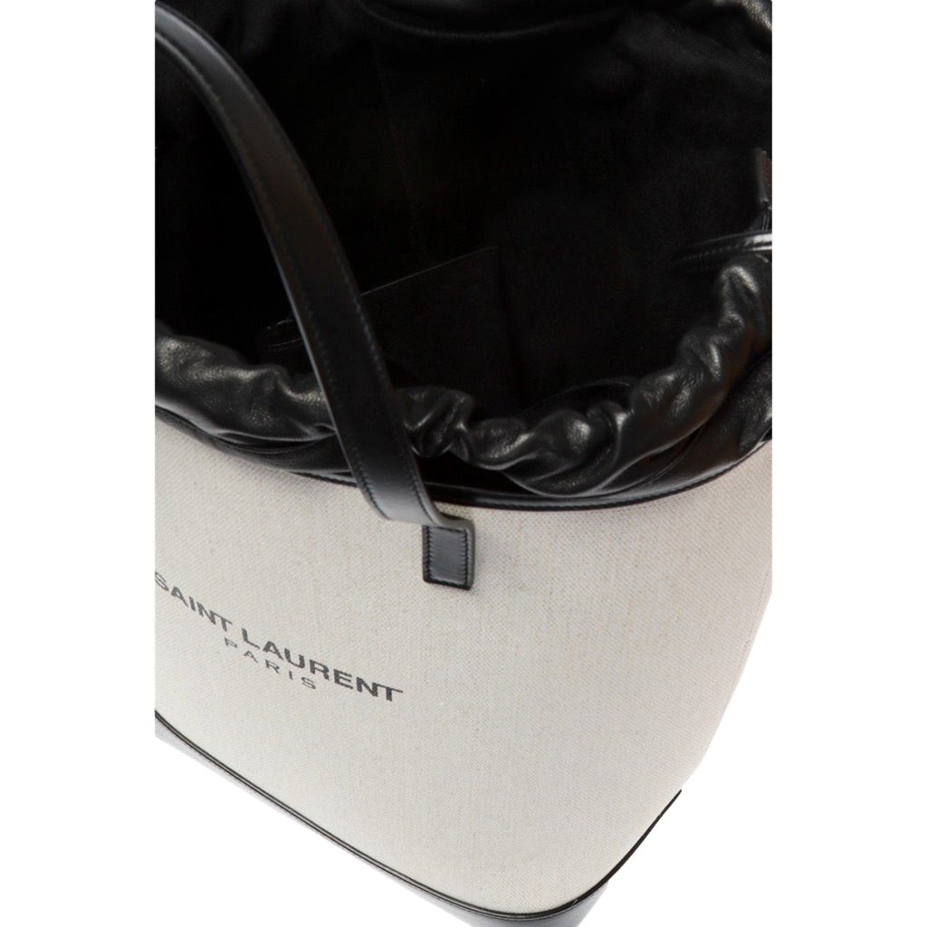 Saint Laurent Saint Laurent Teddy White Coated Linen Drawstring Bucket Bag - Detail 2