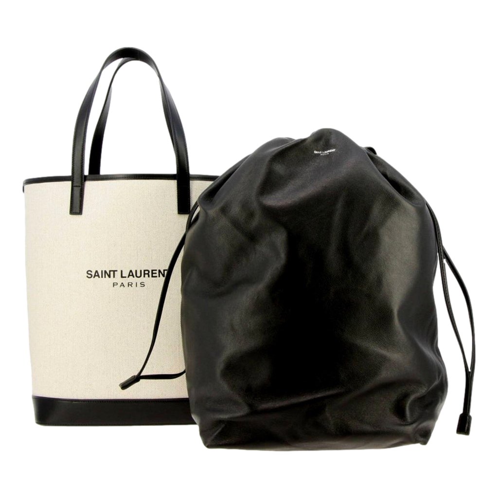 Saint Laurent Saint Laurent Teddy White Coated Linen Drawstring Bucket Bag - Image 10