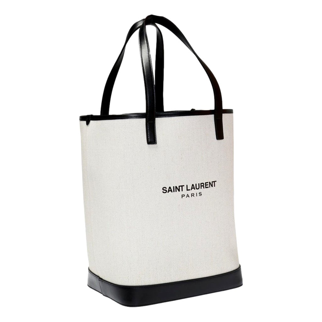 Saint Laurent Saint Laurent Teddy White Coated Linen Drawstring Bucket Bag - Image 11