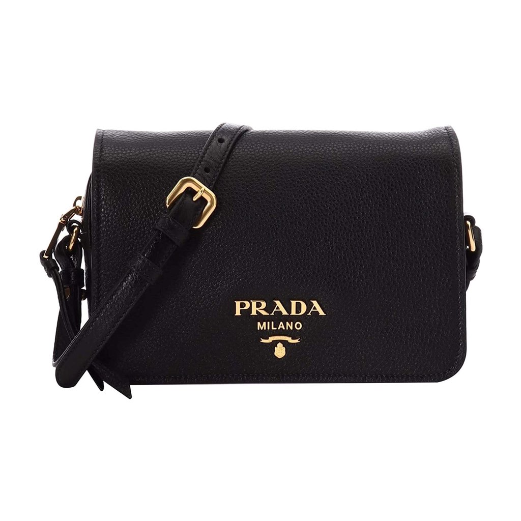 Prada Prada Vitello Phenix Black Leather Flap Crossbody Bag