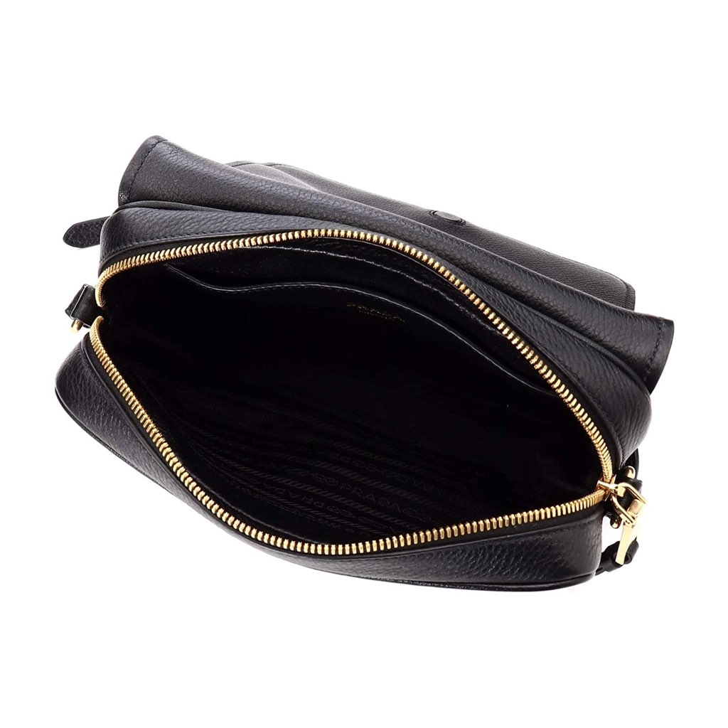 Prada Prada Vitello Phenix Black Leather Flap Crossbody Bag - Side view