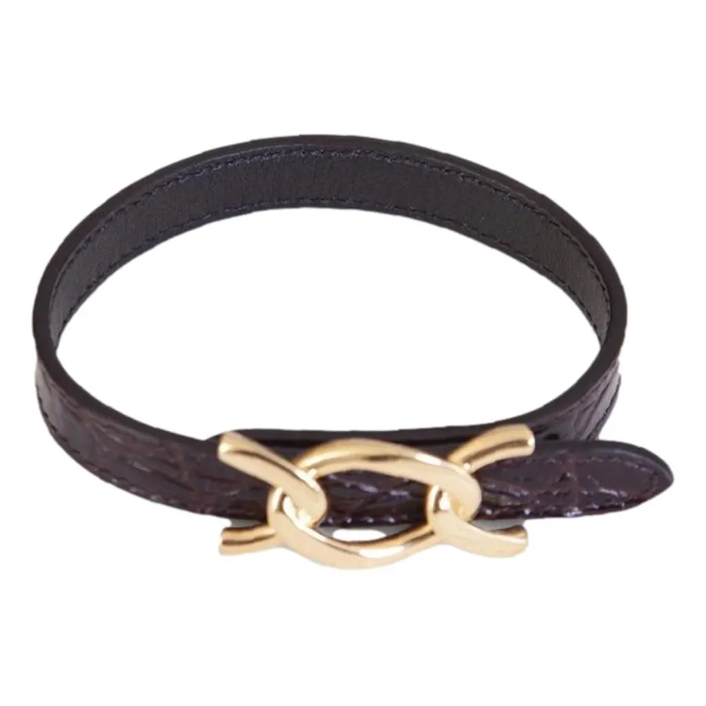 Saint Laurent Croc Embossed Black Leather Chain Bracelet Black Never worn, with tag - Back View