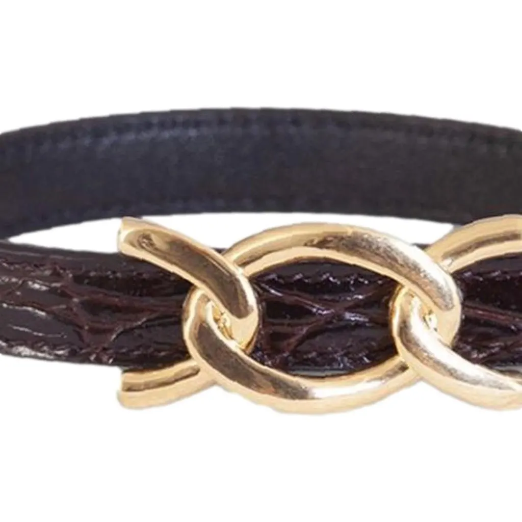 Saint Laurent Croc Embossed Black Leather Chain Bracelet Black Never worn, with tag - Inside View