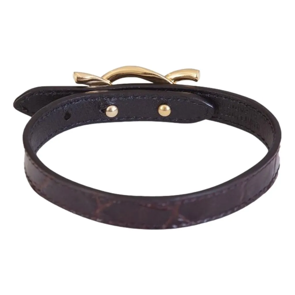 Saint Laurent Croc Embossed Black Leather Chain Bracelet Black Never worn, with tag - Model View