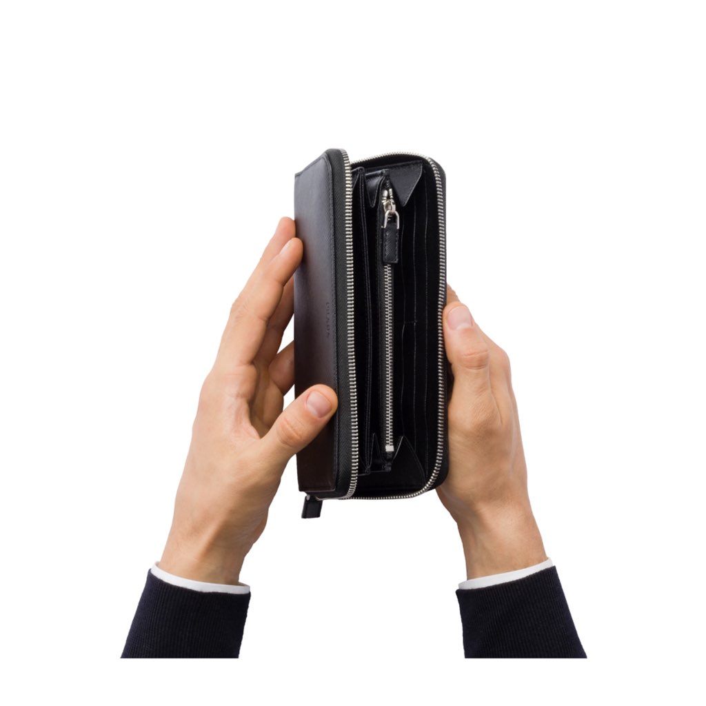 Prada Prada Saffiano Active Black Leather Stripe Zip Around Wallet - Back view