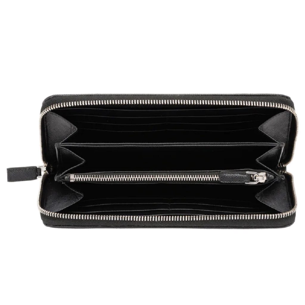 Prada Prada Saffiano Active Black Leather Stripe Zip Around Wallet - 4