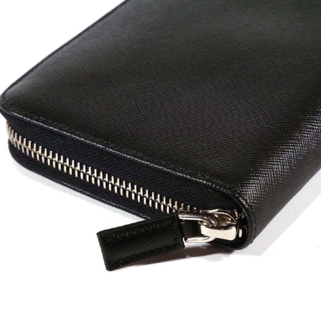 Prada Prada Saffiano Active Black Leather Stripe Zip Around Wallet - Side view