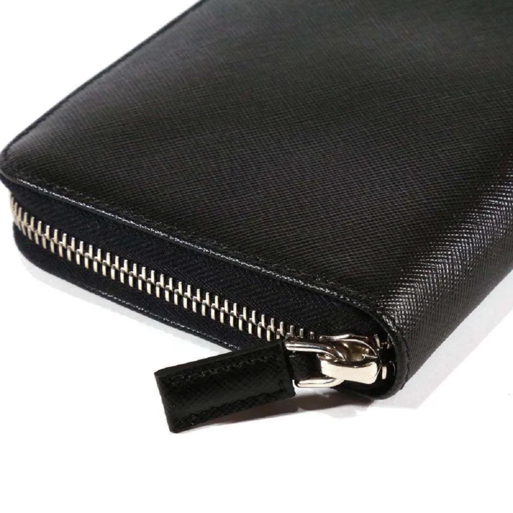 Prada Saffiano Active Black Leather Stripe Zip Around Wallet Black Leather Never worn, with tag - Box View
