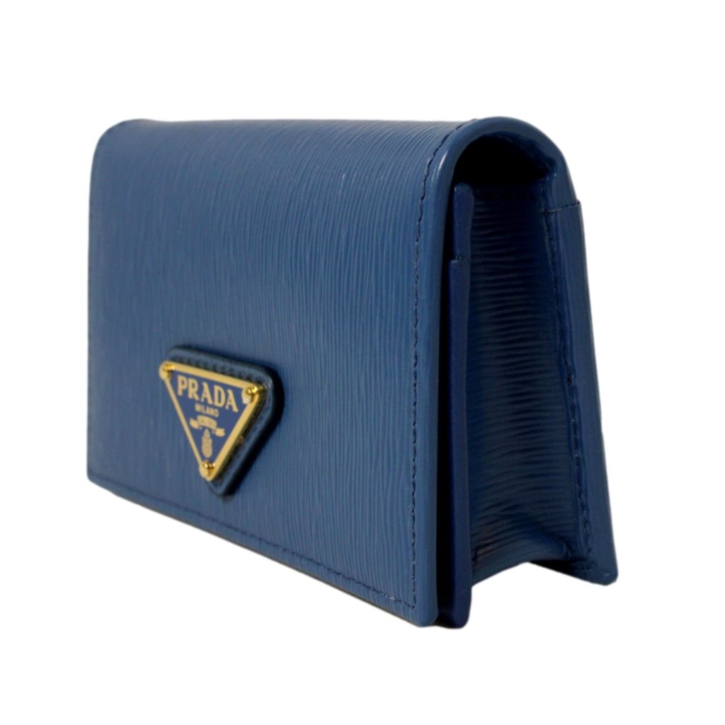 Prada Prada Blue Vitello Move Leather Triangle Logo Card Case Wallet - Detail 1