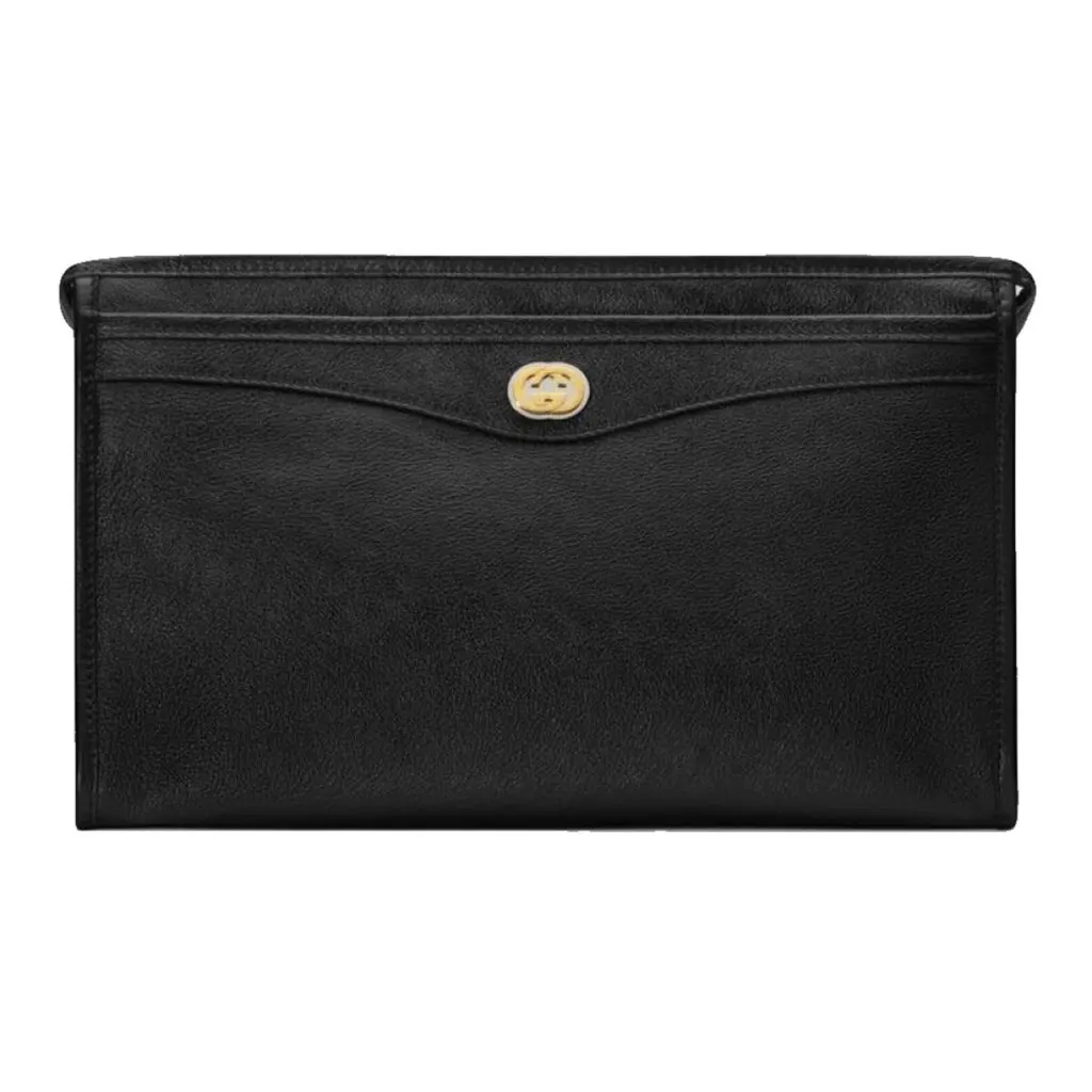Gucci Morpheus Black Fluffy Calf Leather Cosmetic Pouch Bag Black Leather Never worn, with tag - Front View