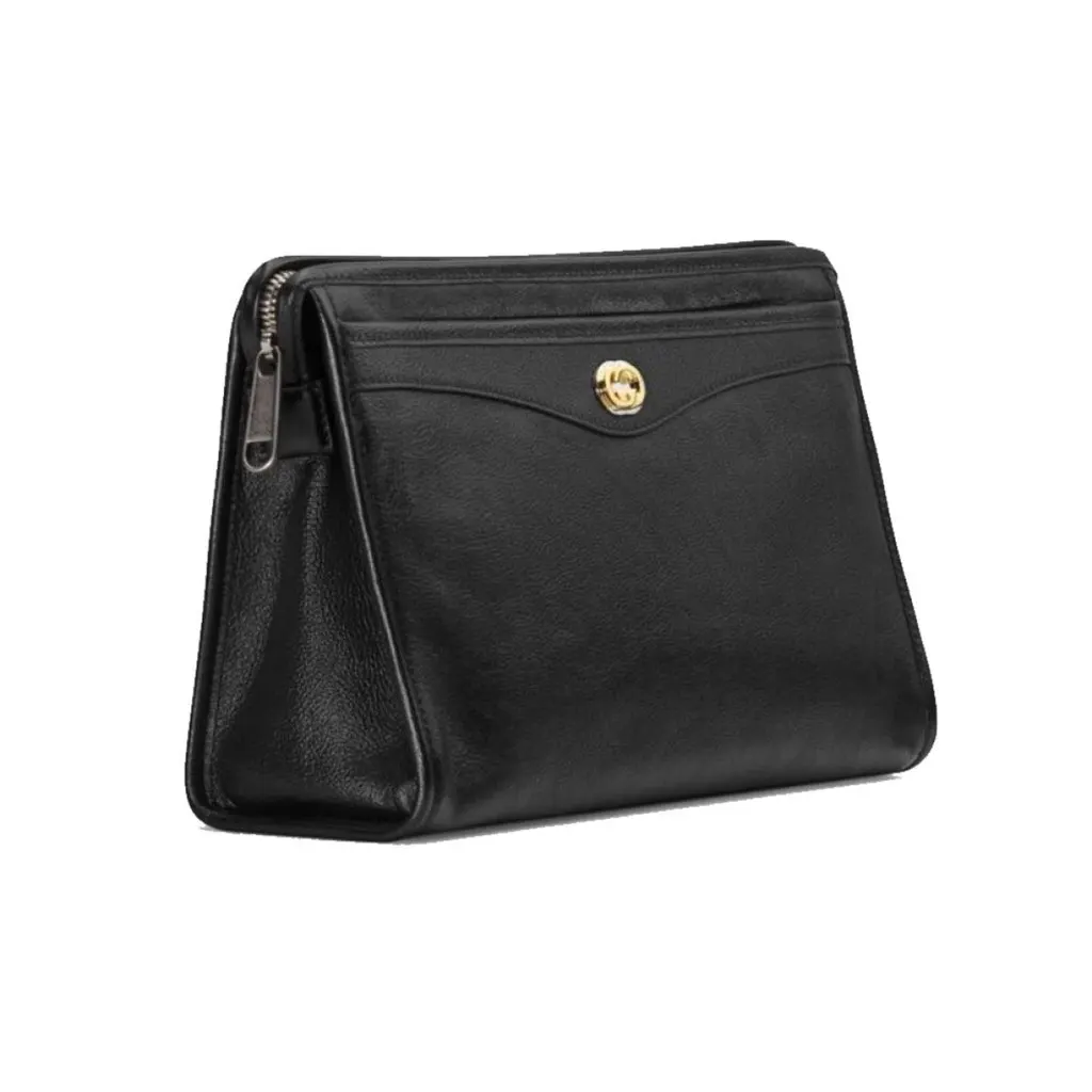 Gucci Morpheus Black Fluffy Calf Leather Cosmetic Pouch Bag Black Leather Never worn, with tag - Back View