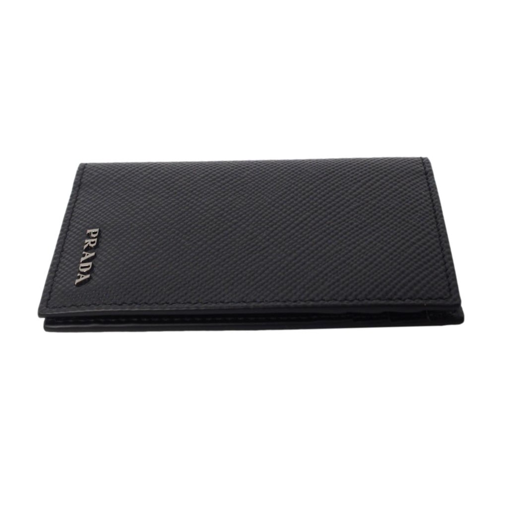 Prada Prada Black Saffiano Leather Vertical Logo Card Holder - Side view