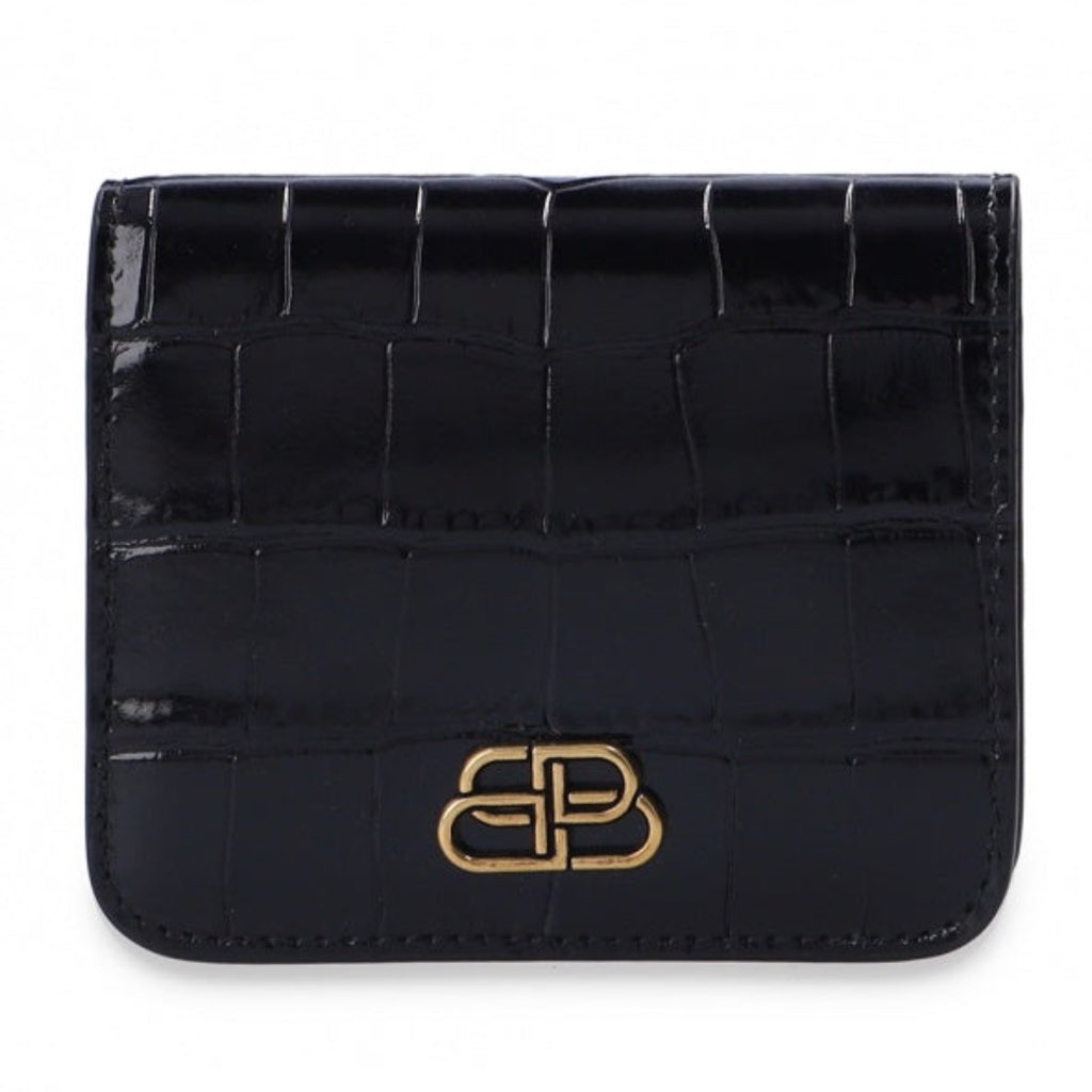 Balenciaga Balenciaga Black Calf Leather Crocodile Embossed Wallet