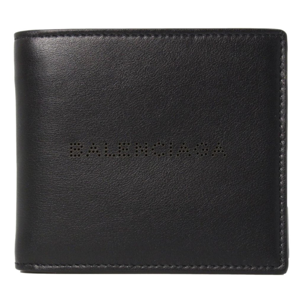 Balenciaga Balenciaga Cash Black Calfskin Leather Perforated Bifold Wallet