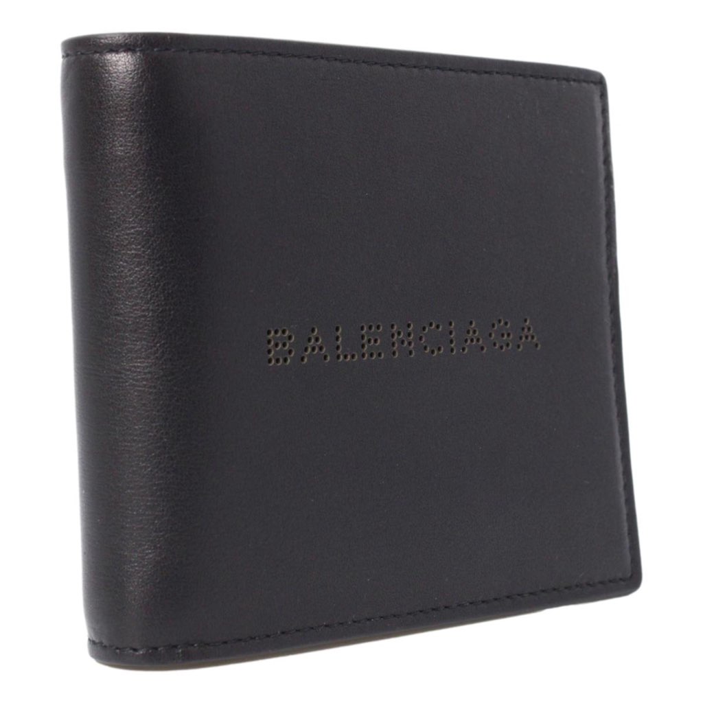 Balenciaga Balenciaga Cash Black Calfskin Leather Perforated Bifold Wallet - Back view
