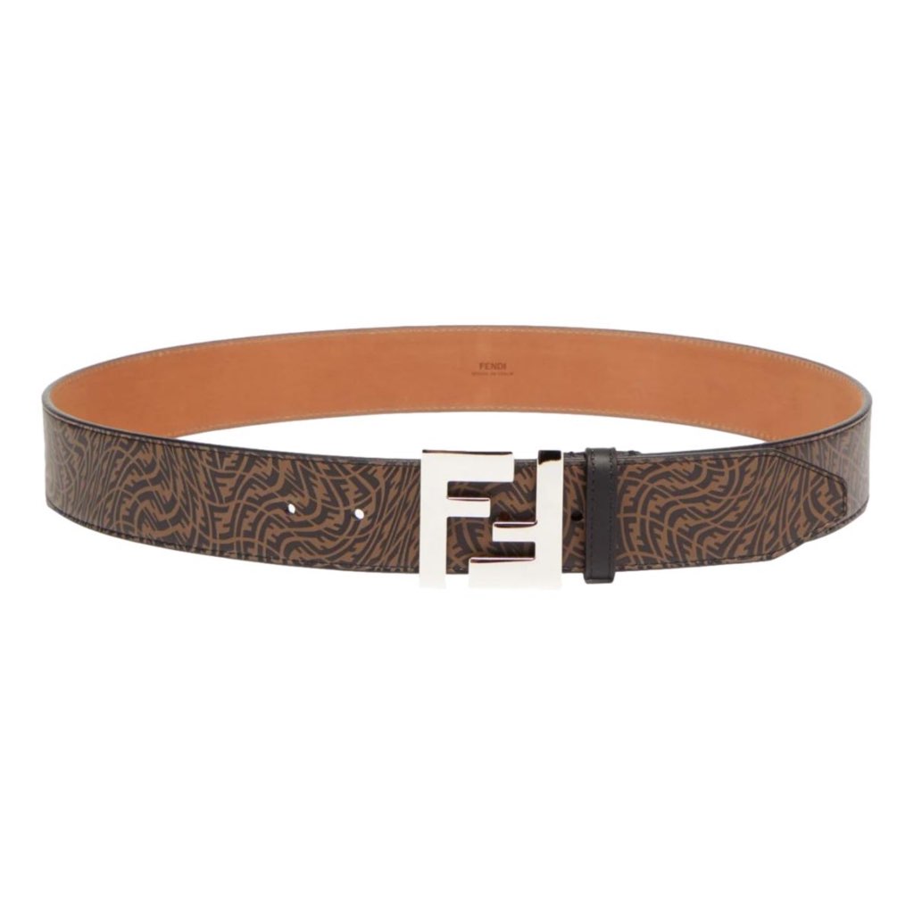 Fendi Fendi x Sarah Coleman Mens FF Vertigo Brown Leather Belt 110/44