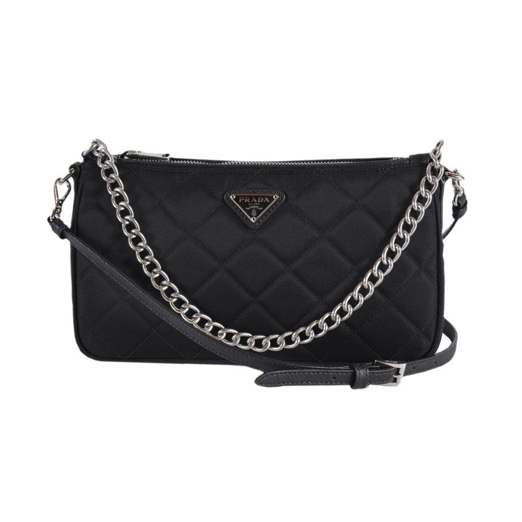 Prada Prada Black Tessuto Nylon Quilted Chain Crossbody Bag