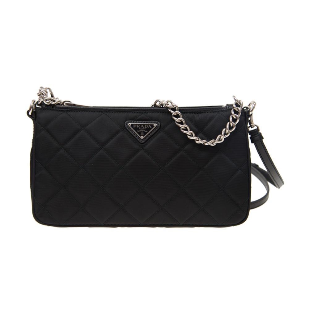 Prada Prada Black Tessuto Nylon Quilted Chain Crossbody Bag - Back view