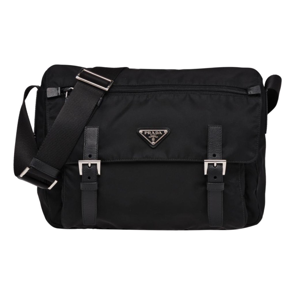 Prada Prada Black Nylon Triangle Logo Messenger Bag