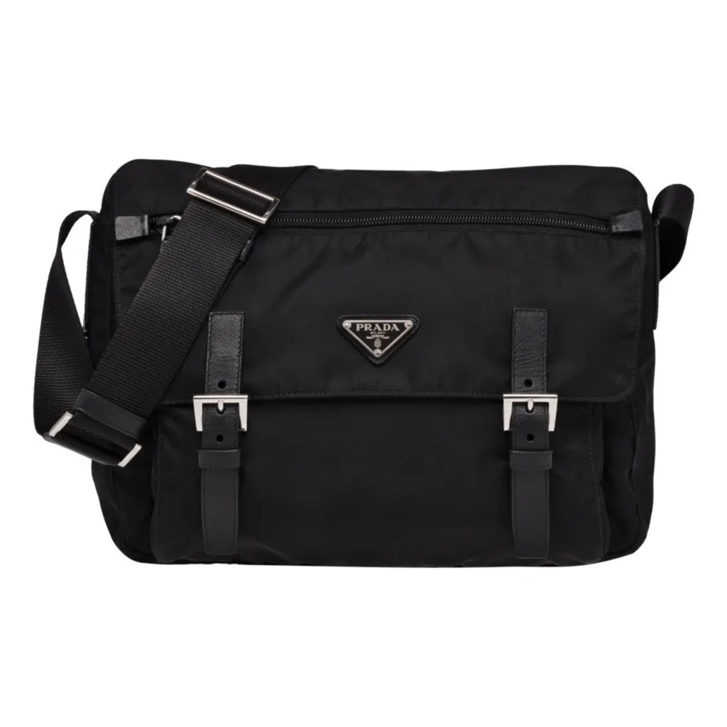 Prada Black Nylon Triangle Logo Messenger Bag Black Never worn, with tag - Front View