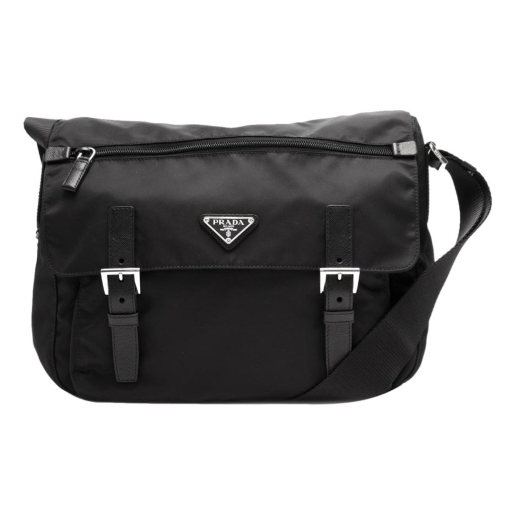 Prada Prada Black Nylon Triangle Logo Messenger Bag - Back view