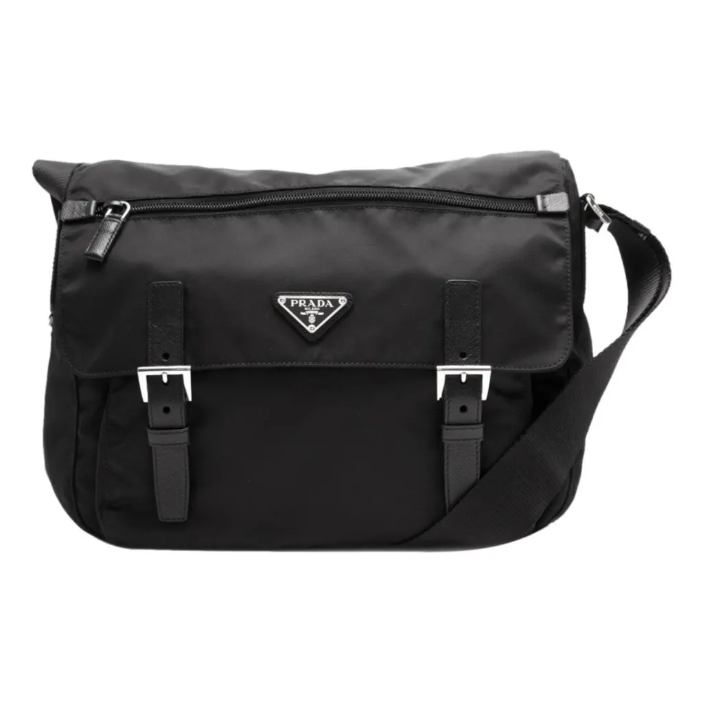 Prada Black Nylon Triangle Logo Messenger Bag Black Never worn, with tag - Back View