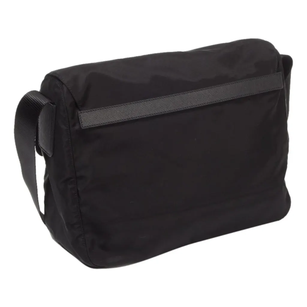 Prada Black Nylon Triangle Logo Messenger Bag Black Never worn, with tag - Model View