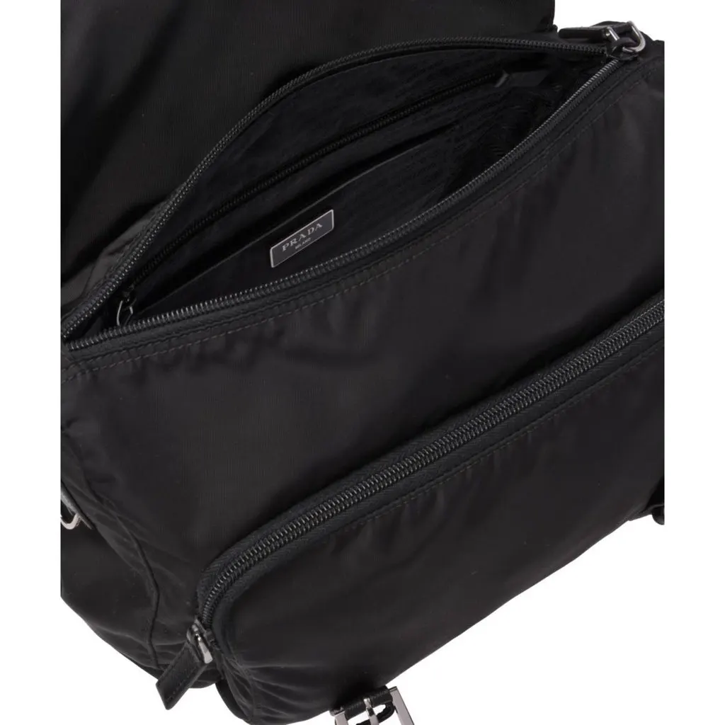 Prada Black Nylon Triangle Logo Messenger Bag Black Never worn, with tag - Box View