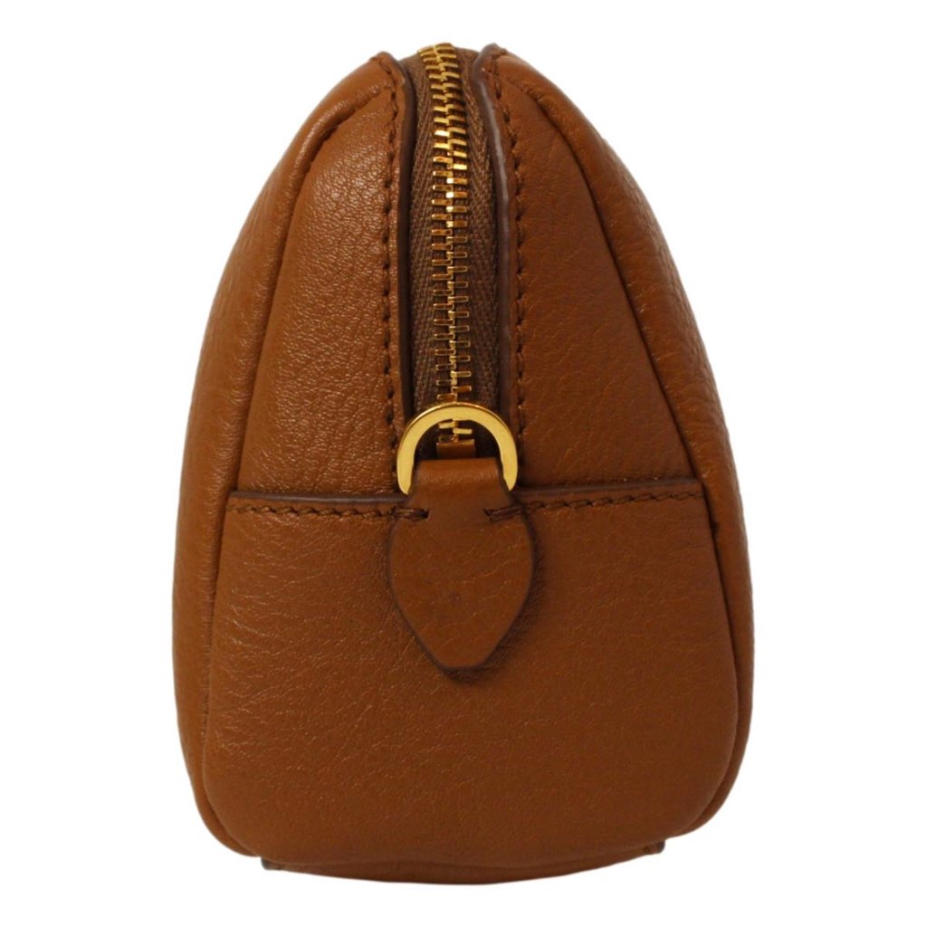 Prada Prada Vitello Daino Cannella Brown Leather Cosmetic Pouch Clutch Bag - Side view