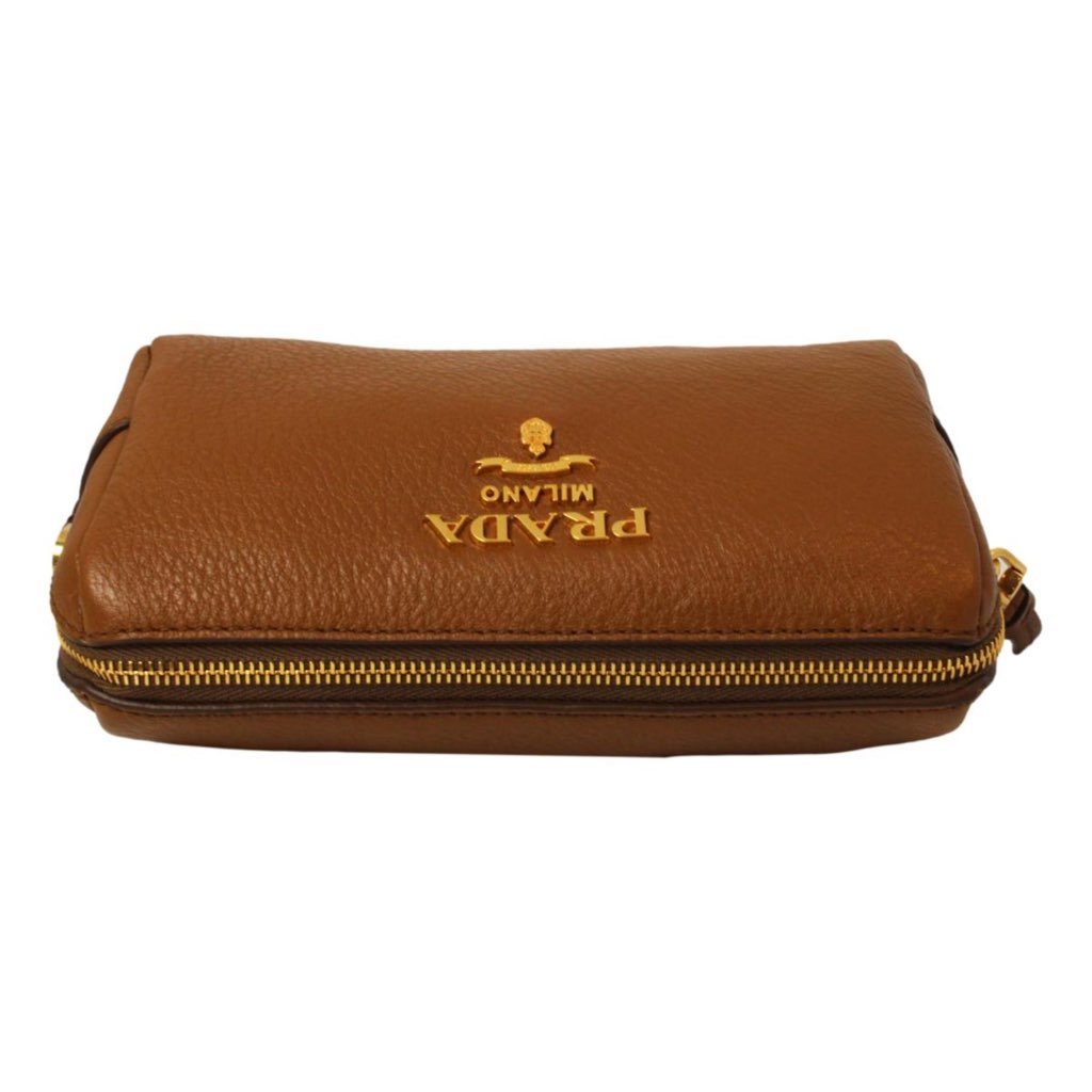 Prada Prada Vitello Daino Cannella Brown Leather Cosmetic Pouch Clutch Bag - Detail 1