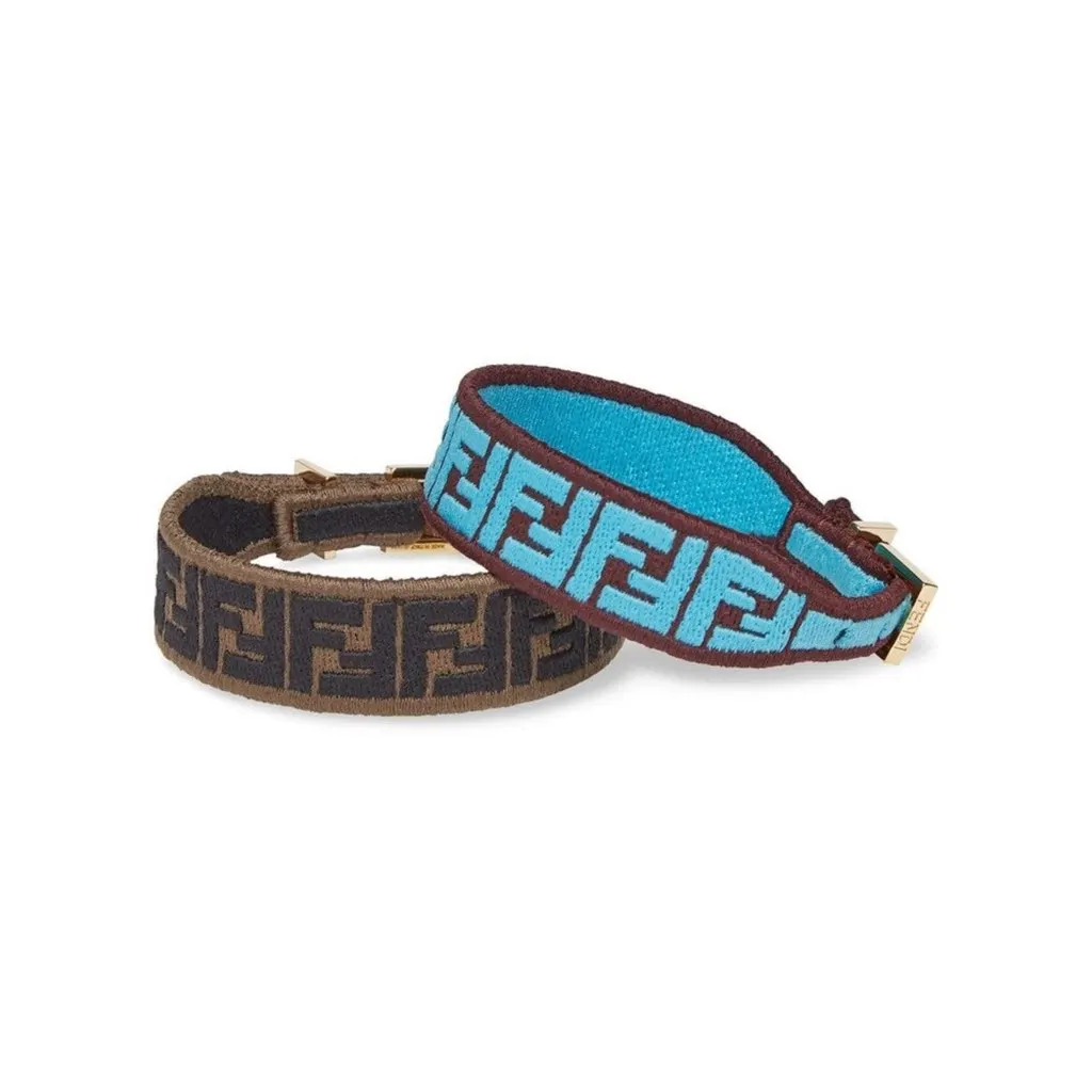 Fendi FF Embroidered Brown Cyber Blue Kit Bracelet Brown Never worn, with tag - Front View