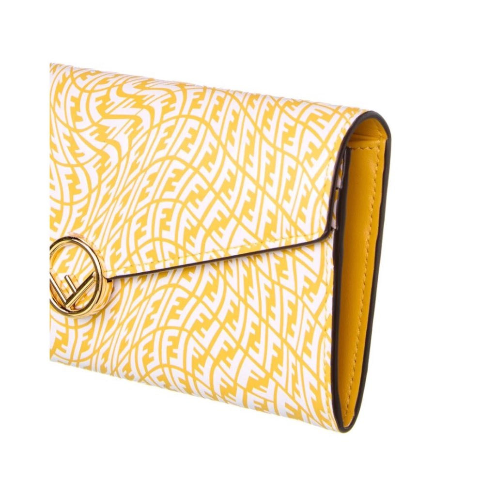 Fendi Fendi F is Fendi Yellow Leather Vertigo Print Long Wallet - Image 6