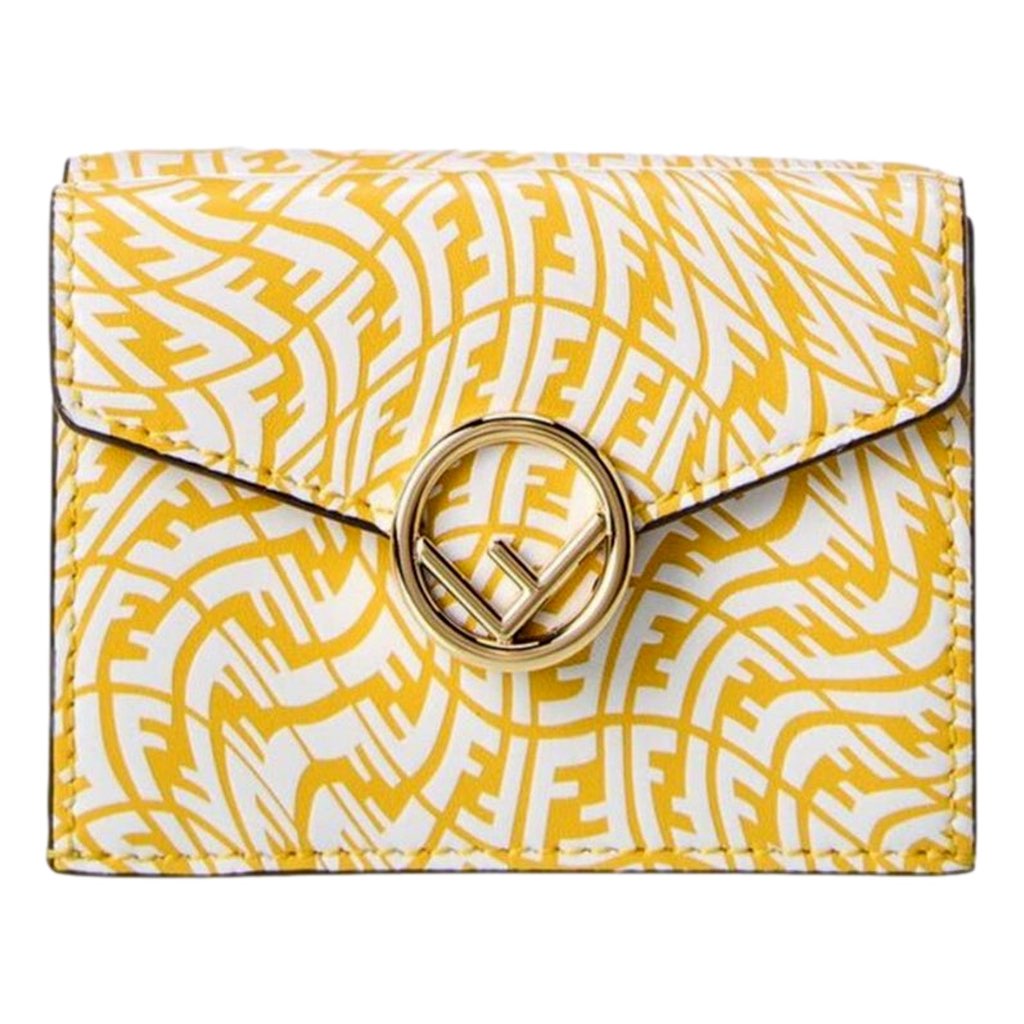 Fendi Fendi F is Fendi Yellow Leather Vertigo Print Small Trifold Wallet