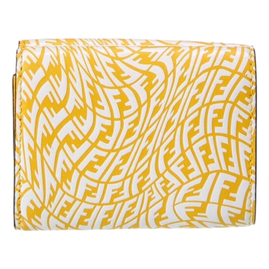 Fendi Fendi F is Fendi Yellow Leather Vertigo Print Small Trifold Wallet - Back view