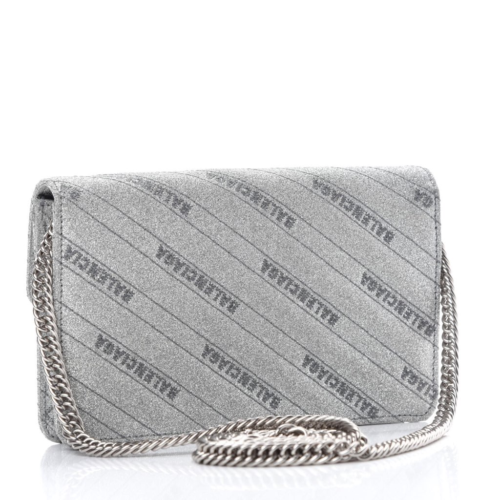 Balenciaga Balenciaga BB Silver Glittered Leather Wallet on Chain Bag - Image 6