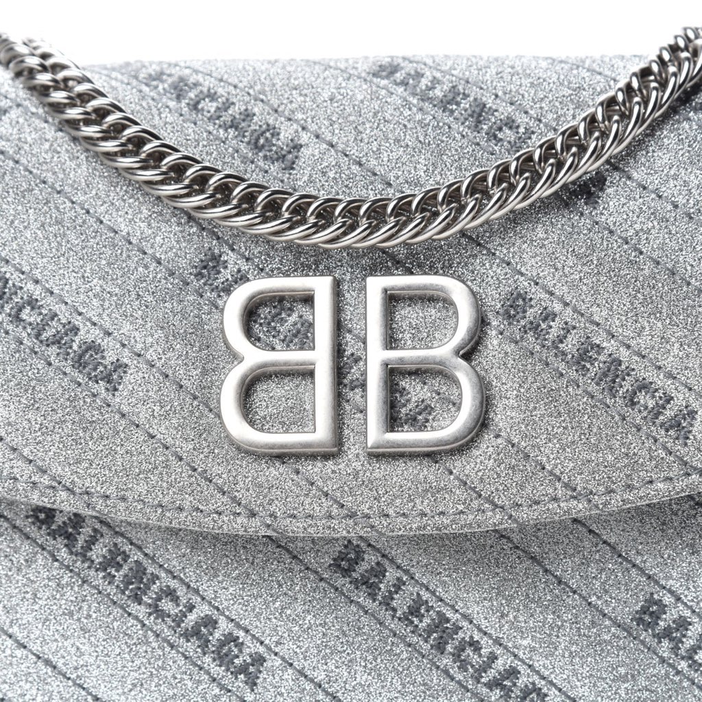 Balenciaga Balenciaga BB Silver Glittered Leather Wallet on Chain Bag - Side view