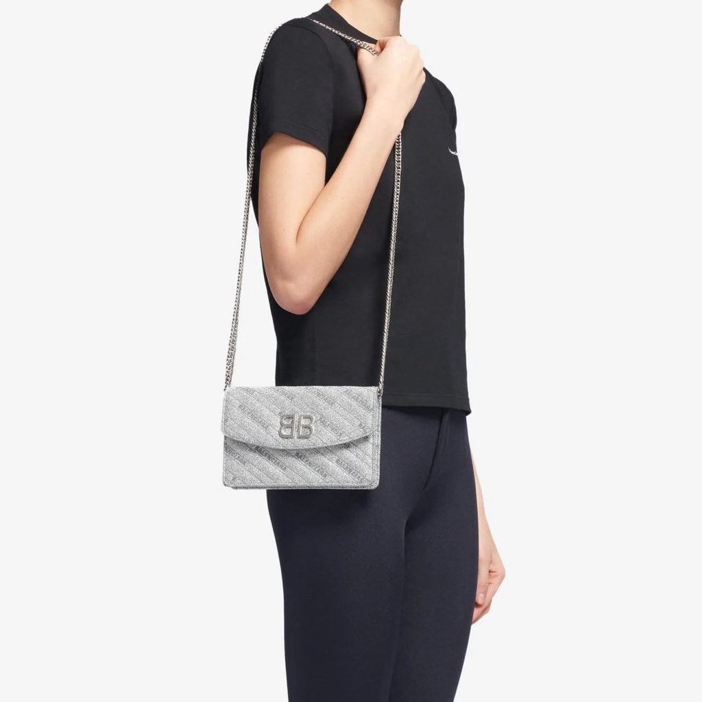 Balenciaga Balenciaga BB Silver Glittered Leather Wallet on Chain Bag - Image 11