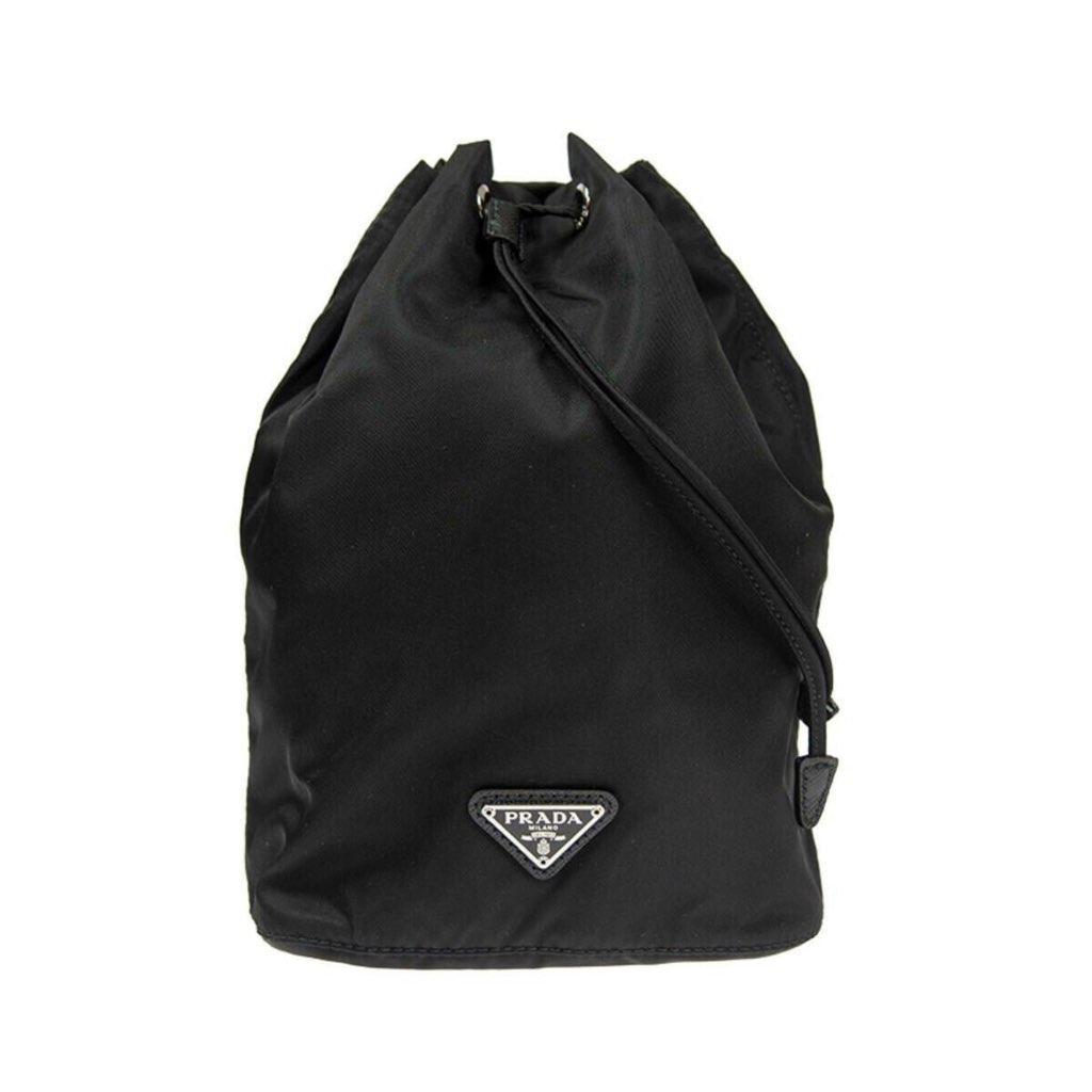 Prada Prada Black Tessuto Nylon Triangle Logo Drawstring Bucket Bag