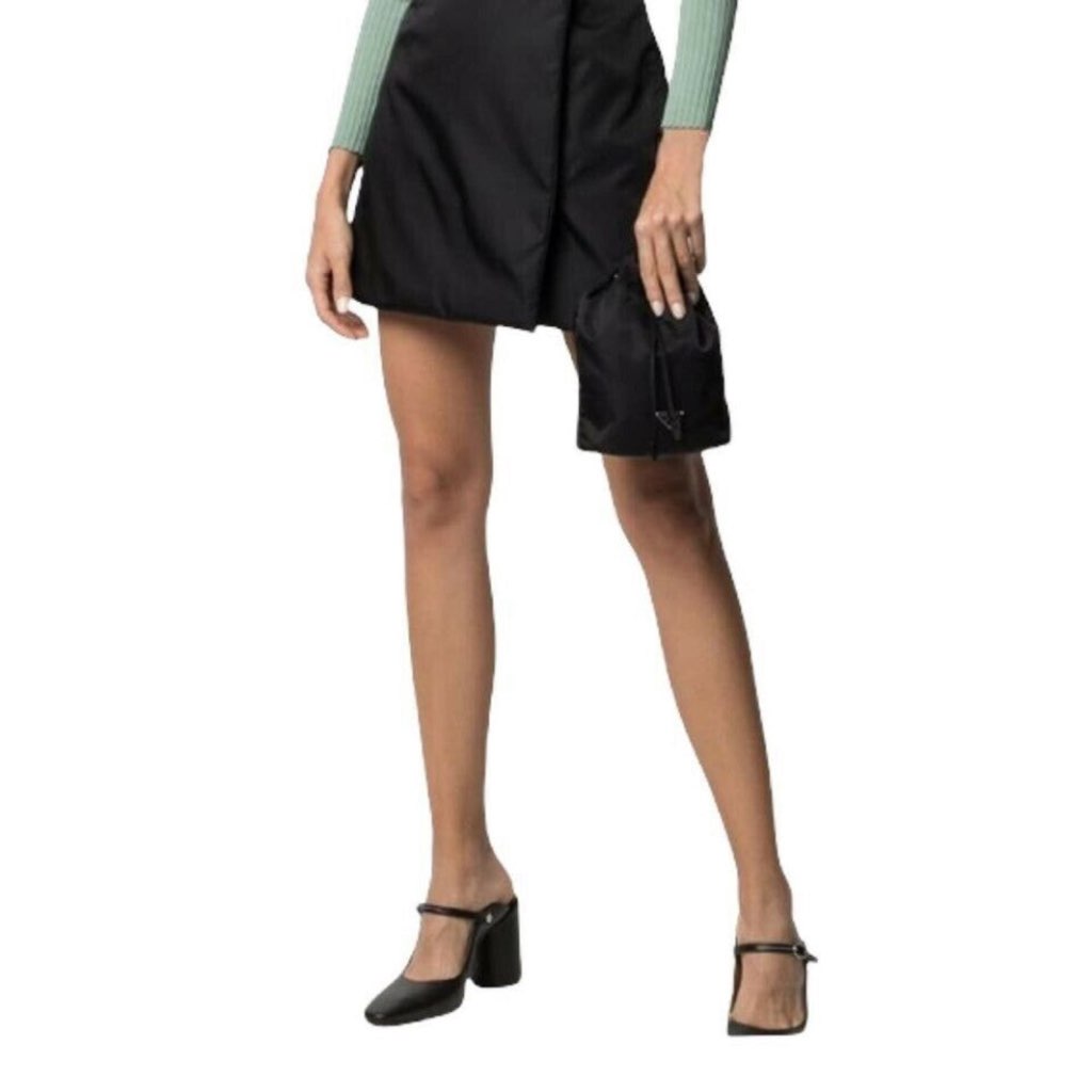 Prada Prada Black Tessuto Nylon Triangle Logo Drawstring Bucket Bag - Back view