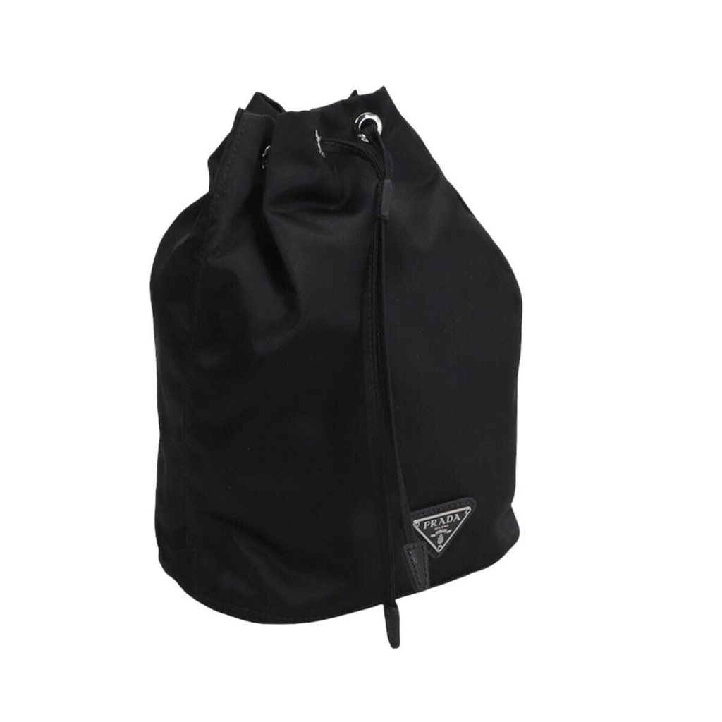 Prada Prada Black Tessuto Nylon Triangle Logo Drawstring Bucket Bag - 4