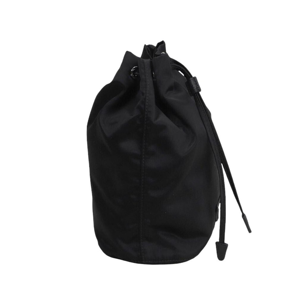 Prada Prada Black Tessuto Nylon Triangle Logo Drawstring Bucket Bag - Side view