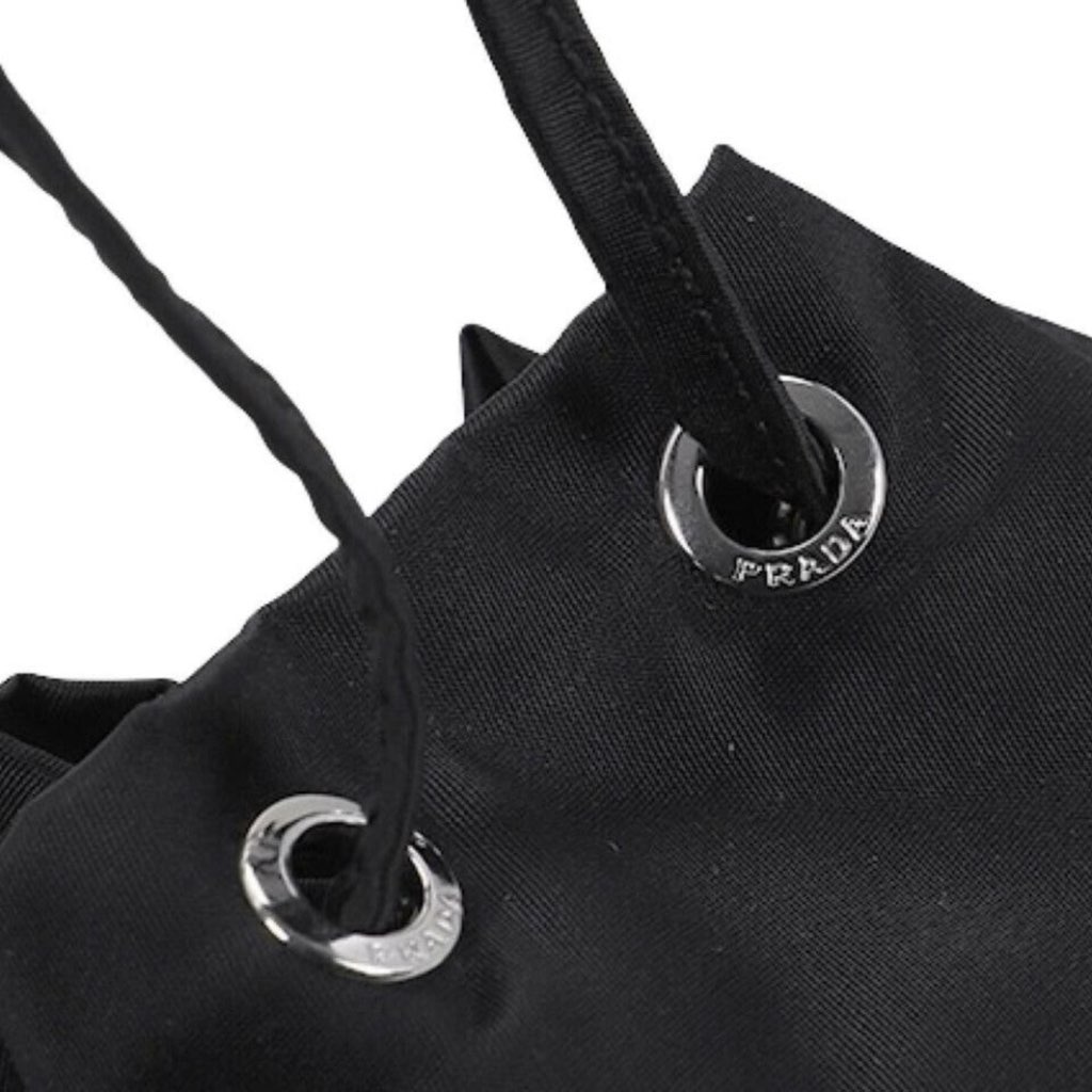 Prada Prada Black Tessuto Nylon Triangle Logo Drawstring Bucket Bag - Image 12